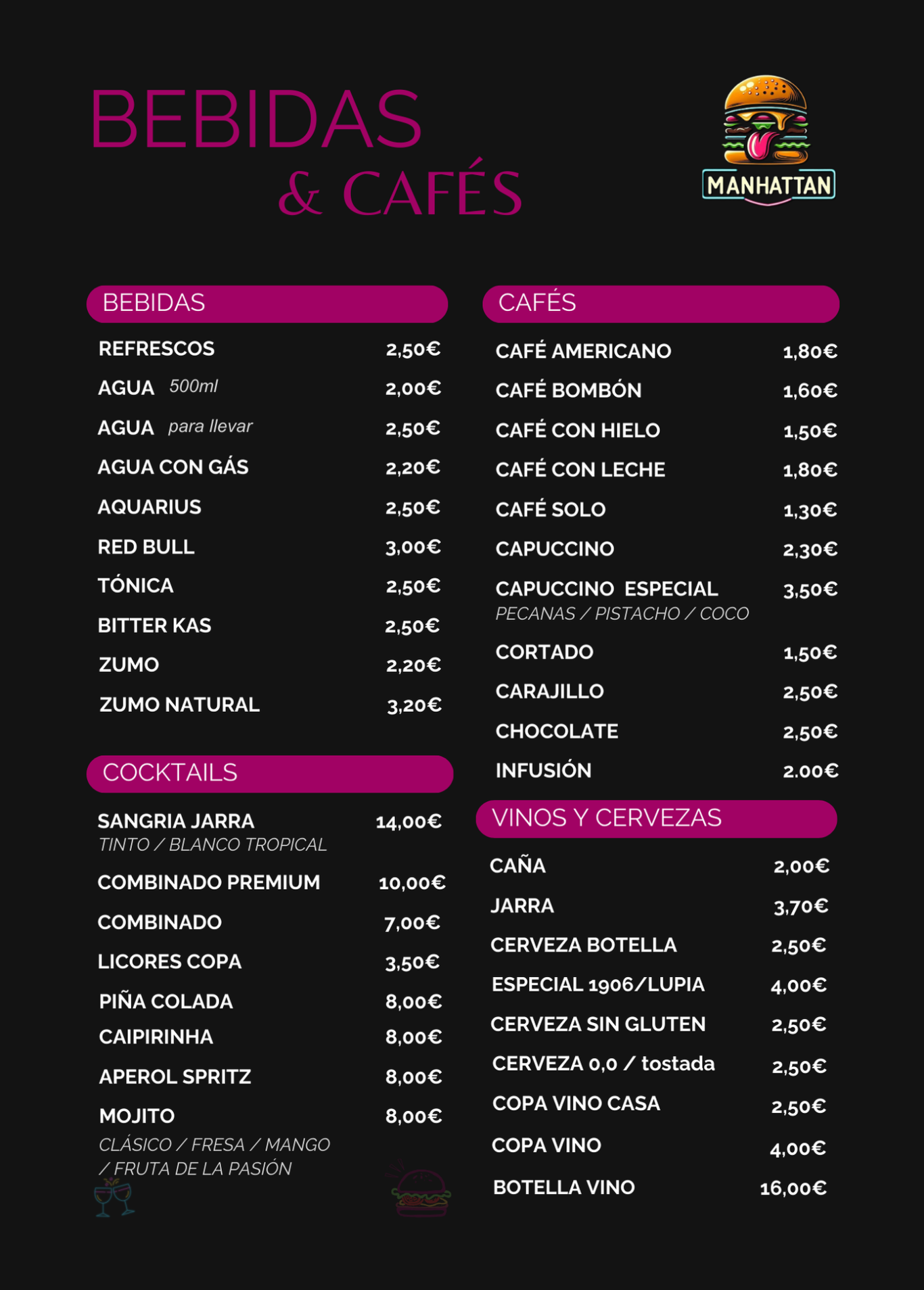 Carta de: Bebidas & Cafés