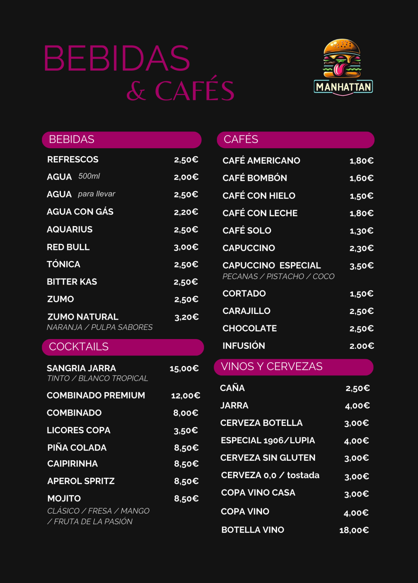 Carta de: Bebidas & Cafés